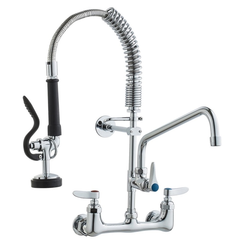 VEVOR Commercial Faucet with Pre-Rinse Sprayer, 21 Height, 8 Center, 12 Swing Spout, Wall Mount V952-BGSYCXSLTBGS9X3ACV0