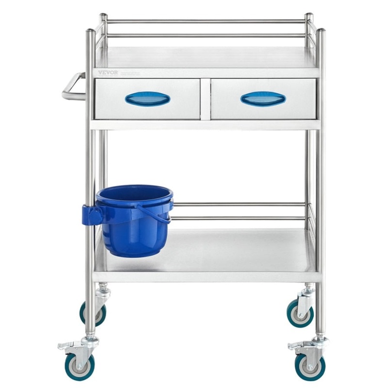 VEVOR Lab Serving Cart, 2 Layers Stainless Steel Utility Rolling Cart, Medical Cart with Two V952-SYSST42014302PL3ZV0