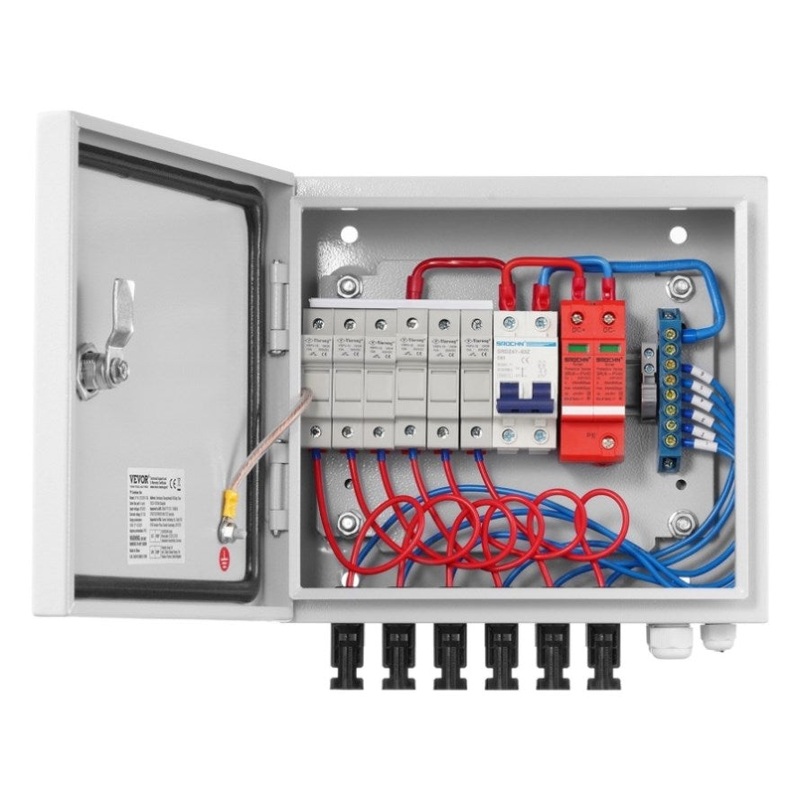 VEVOR Solar PV Combiner Box 6 String 10A for Solar Panel System Steel Case IP65 V952-GFHLX6HL10ATXX3C2Y3