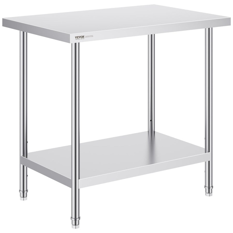 VEVOR Stainless Steel Prep Table, 24 x 36 x 34 Inch, Heavy Duty Metal Worktable with 3 Adjustable V952-CFBXGGZTLCWJOPMIYV0