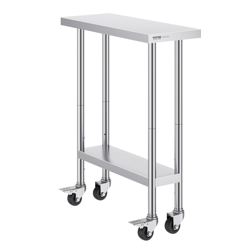 VEVOR Stainless Steel Work Table 30 x 12 x 38 Inch, with 4 Wheels, 3 Adjustable Height Levels, Heavy V952-CFBXGGZTLCDJEZMQSV0