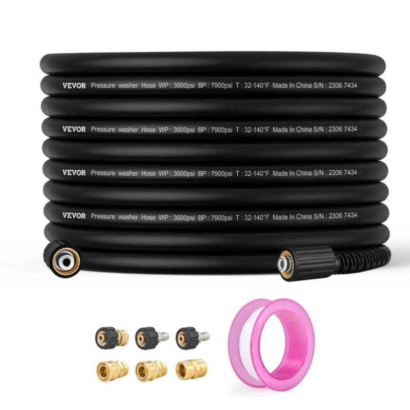 VEVOR Washer Hose, 100FT, 1/4 Kink Free M22-14mm Brass Thread Replacement For Most Brand V952-GYQXRG100FT1FESK8V0