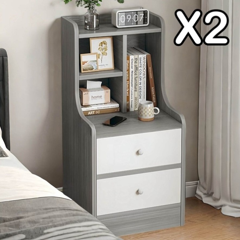 2x Bedside table pair with drawers, eco-friendly, modern design, curved sides V360-ZC-FNBT0040-2D-GYWT-47X2