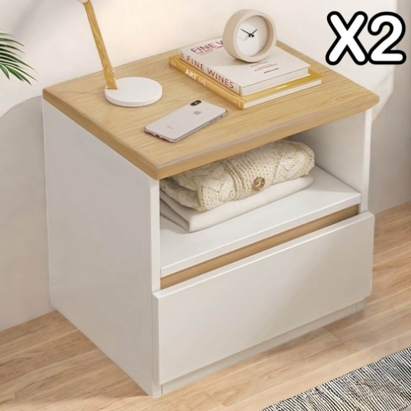 2x bedside table set modern white oak wood drawer minimalist design V360-ZC-FNBT0052-WTBG-1D-47X2