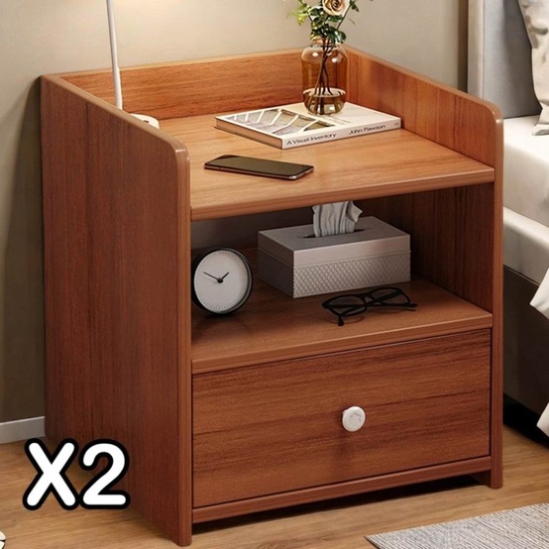 2x bedside table set vintage walnut tray drawer wooden nightstand pair V360-ZC-FNBT0069-BN-1D-47X2