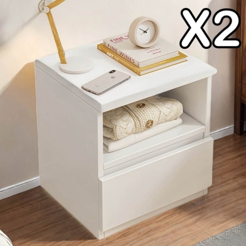2x Bedside table set with drawer and shelf, minimalist white design, 2 pieces V360-ZC-FNBT0052-WT-1D-47X2