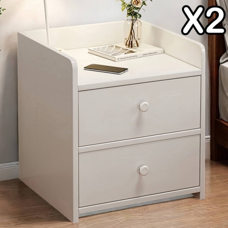 2x Bedside table set with drawers, minimalist design, white finish, modern style V360-ZC-FNBT0069-WT-2D-47X2
