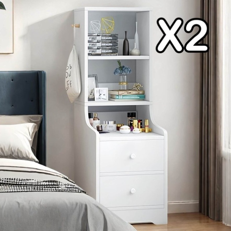 2x Bedside table set with drawers, slim tall cabinet, multifunctional design V360-ZC-FNBT0037-WT-114-47X2