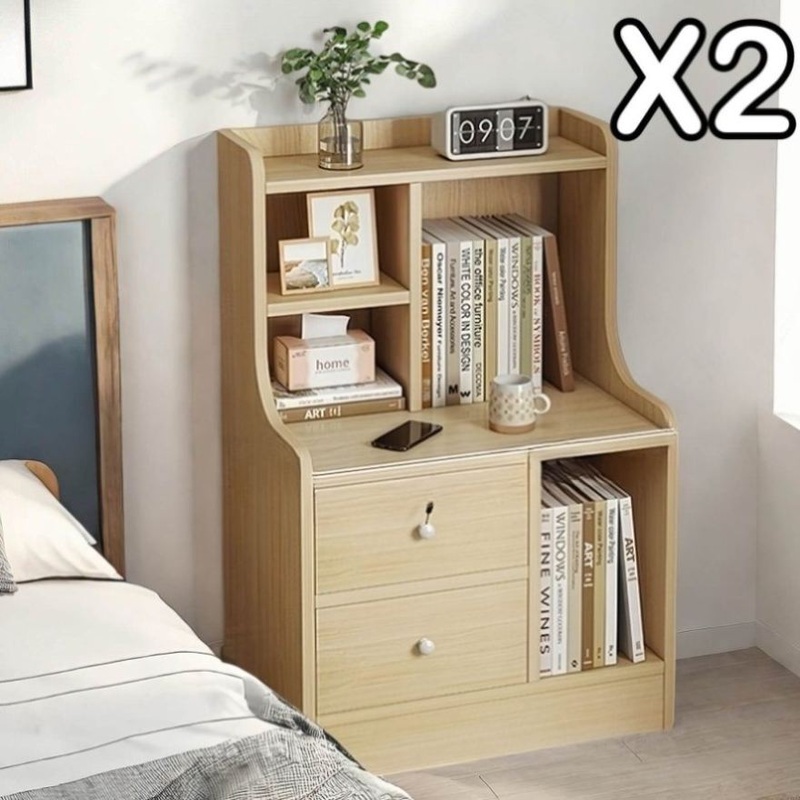 2x bedside table set wooden drawers lockable storage bedroom furniture V360-ZC-FNBT0040-BG-2D-1S-47X2