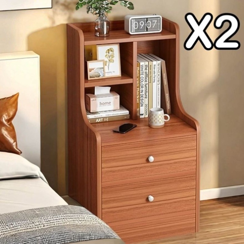 2x bedside table set wooden vintage storage bedroom furniture nightstand V360-ZC-FNBT0040-2D-BN-47X2