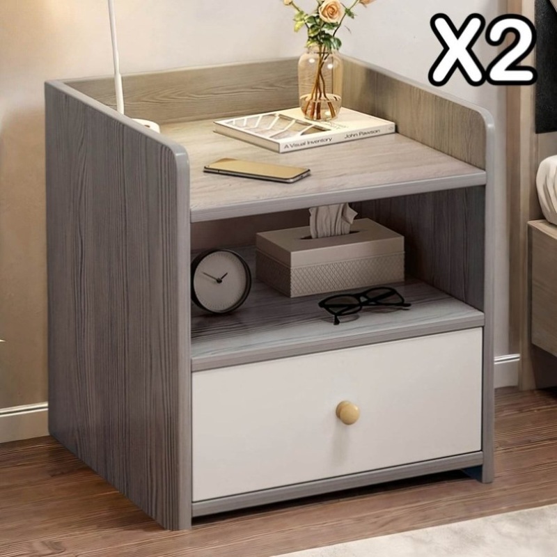2x bedside table with drawer and shelf modern nightstand bedroom furniture V360-ZC-FNBT0069-GYWT-1D-47X2
