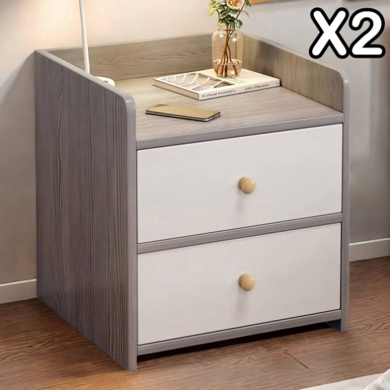 2x Modern bedside table with drawers, minimalist design, bedroom furniture V360-ZC-FNBT0069-GYWT-2D-47X2