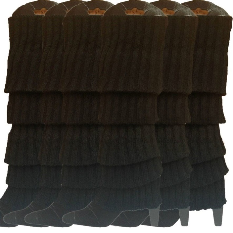 6x Womens Leg Warmers Disco Winter Knit Dance Party Crochet Legging Socks Costume – Black V563-BR-6LEGWARMRS-BLK