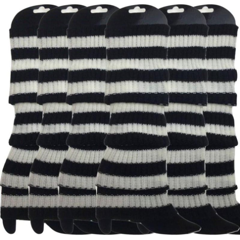 6x Womens Leg Warmers Disco Winter Knit Dance Party Crochet Legging Socks Costume – Black/White V563-BR-6LEGWARMRS-BLKWHTSTR