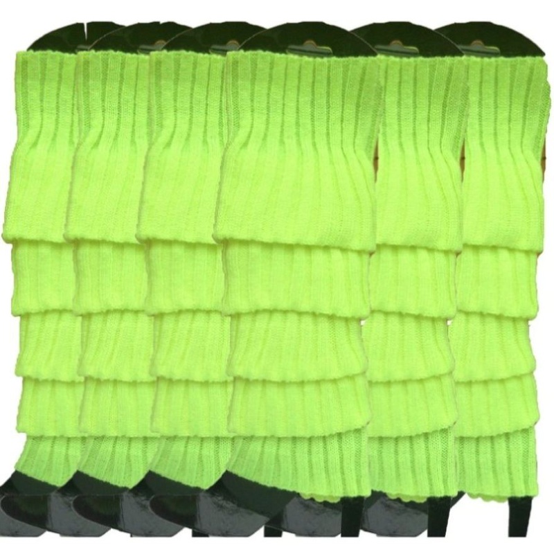 6x Womens Leg Warmers Disco Winter Knit Dance Party Crochet Legging Socks Costume – Fluro Yellow V563-BR-6LEGWARMRS-FLUYLW