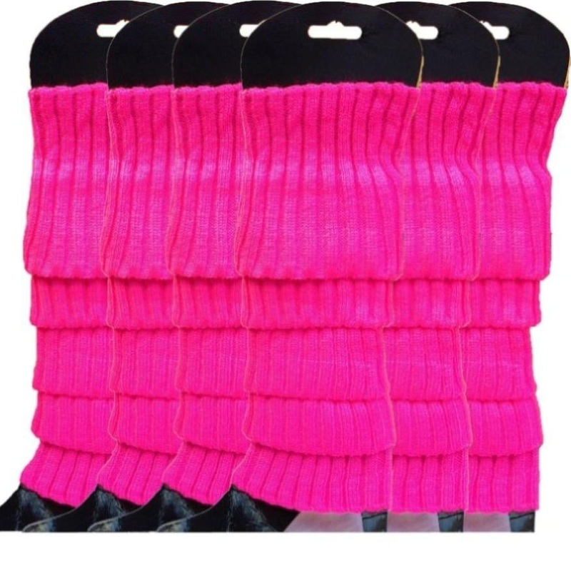 6x Womens Leg Warmers Disco Winter Knit Dance Party Crochet Legging Socks Costume – Hot Pink V563-BR-6LEGWARMRS-HTPNK