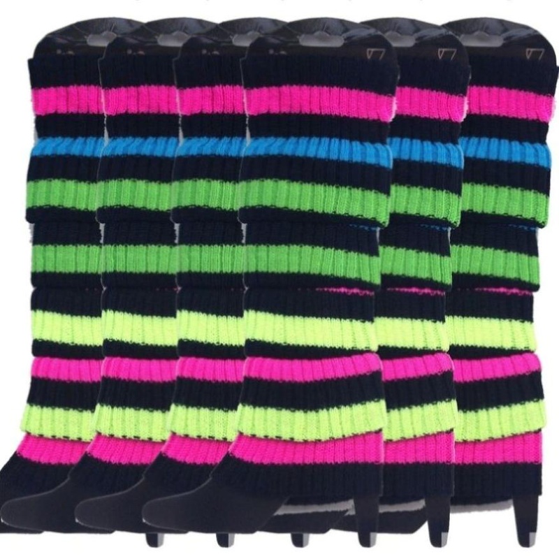 6x Womens Leg Warmers Disco Winter Knit Dance Party Crochet Legging Socks Costume – Rainbow with V563-BR-6LEGWARMRS-RNBWBLKSTR