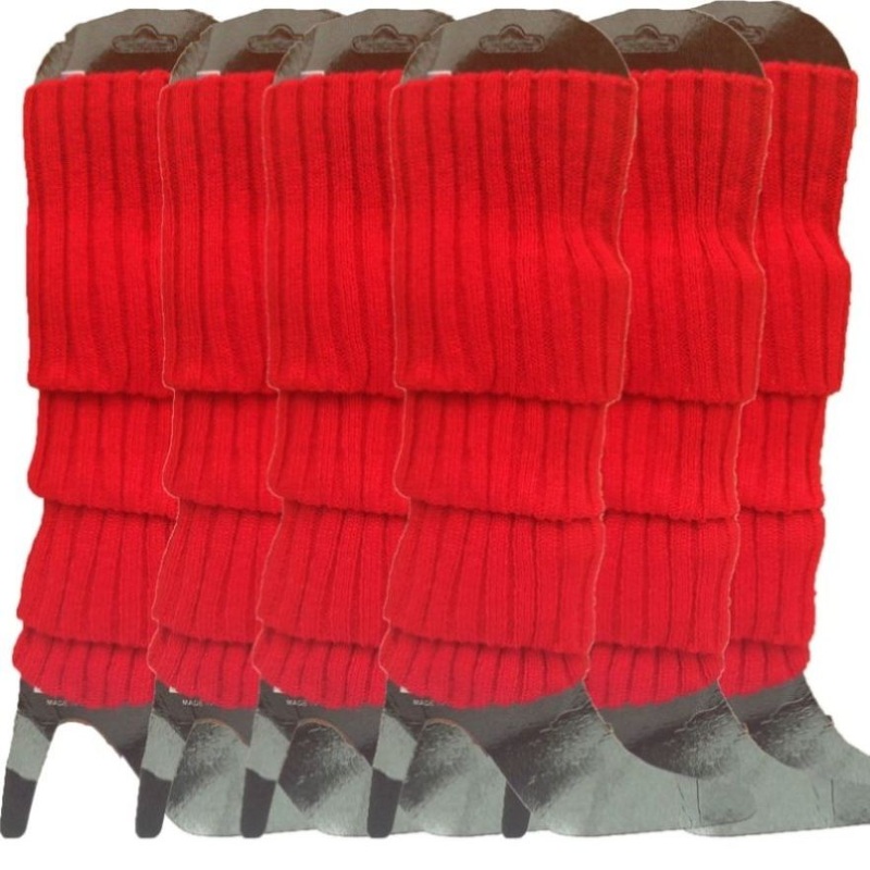 6x Womens Leg Warmers Disco Winter Knit Dance Party Crochet Legging Socks Costume – Red V563-BR-6LEGWARMRS-RED