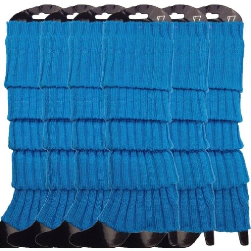 6x Womens Leg Warmers Disco Winter Knit Dance Party Crochet Legging Socks Costume – Topaz Blue V563-BR-6LEGWARMRS-TPAZBLU