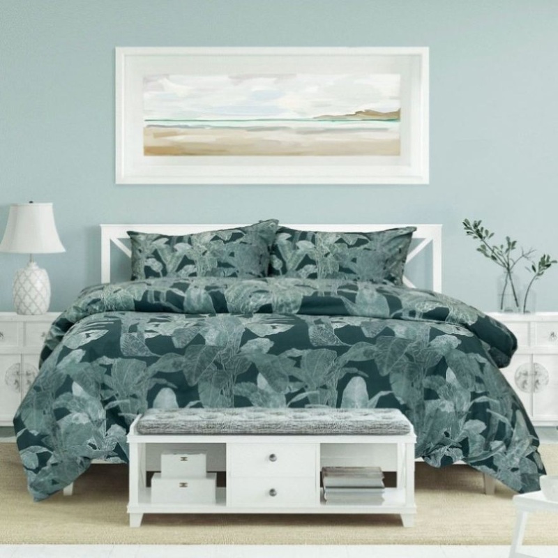 Ardor Indra Teal Palm Leaf Printed Quilt Cover Set King V442-INT-QUILTCS-INDRAPRINTED-TEAL-KI