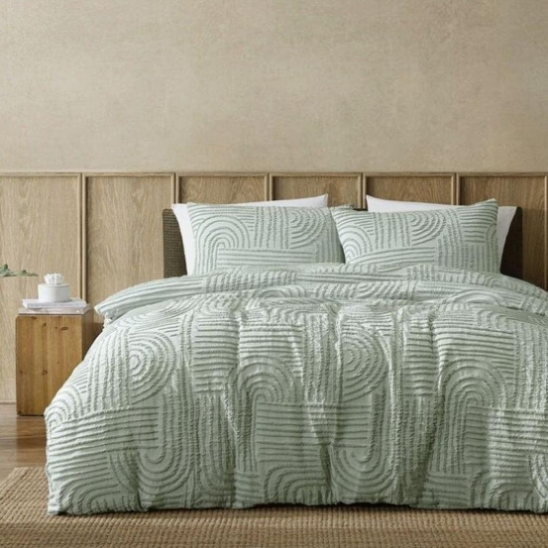 Ardor Kiewa Dusty Sage Textured Jacquard Aztec Quilt Cover Set Queen V442-INT-QUILTCS-KIEWA-DUSTYSAGE-QS