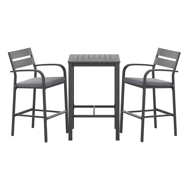 Gardeon 3Pcs Outdoor Bar Set Stools Dining Chairs Table Patio Aluminium Bistro Set Black ODF-BARSET-BK-3SET-AB