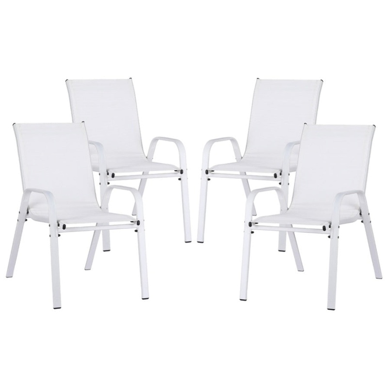 Gardeon 4PC Outdoor Dining Chairs Stackable Lounge Chair Patio Furniture White FF-STA-CHAIR-WH-X4