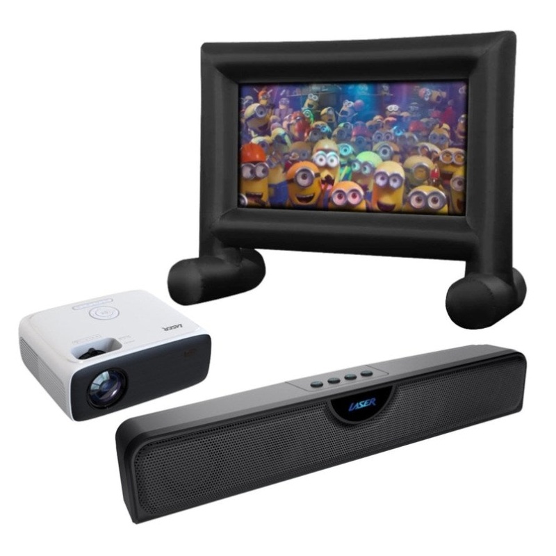 Laser Outdoor Cinema: Full HD Projector, 144 Screen & Soundbar V1031-PJT-BYCBL-040