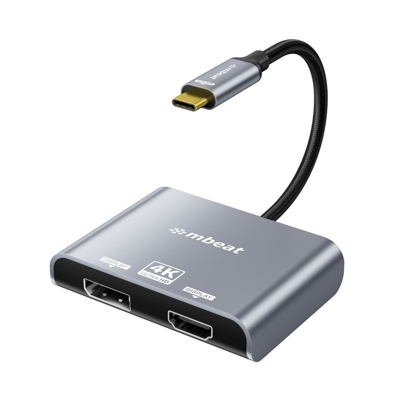 mbeat Tough Link USB-C to DP&HDMI Dual 4K/60Hz MST Adapter – Space Grey V186-MB-XAD-C2DPHD