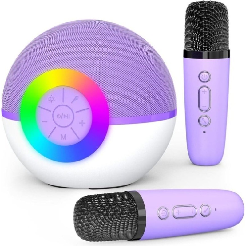 Mini Karaoke Machine – 2x Wireless Microphones Portable Bluetooth Speaker Purple V238-SUPDZ-41169084514384