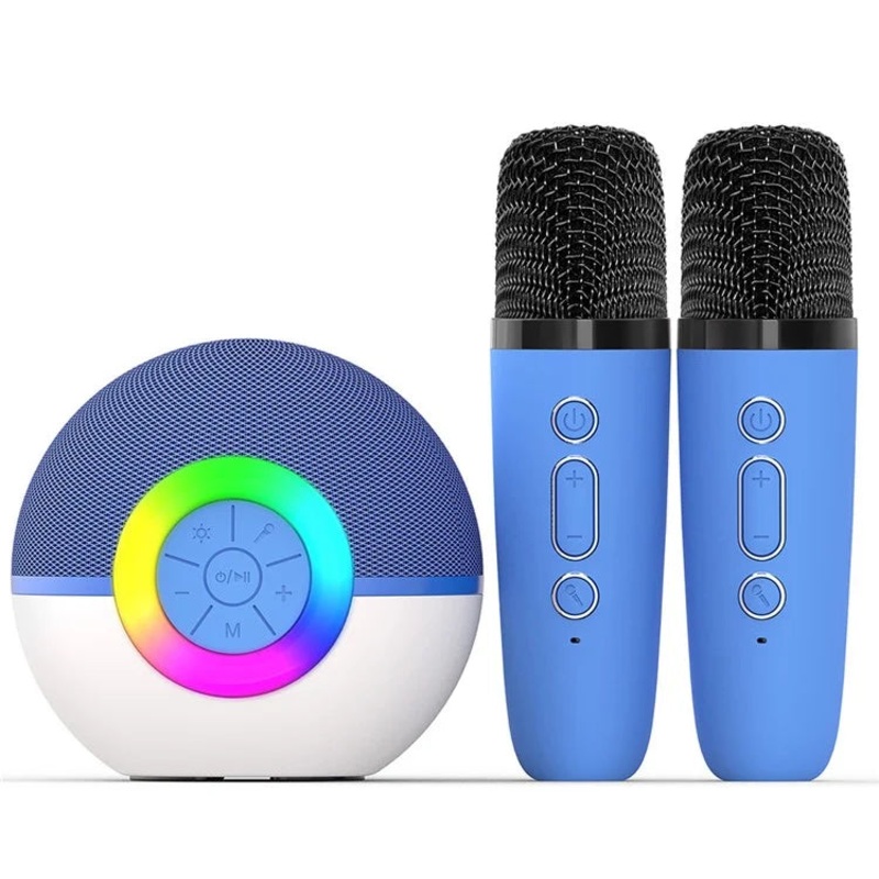 Mini Karaoke Machine and 2x Wireless Microphones Portable Bluetooth Speaker Blue V238-SUPDZ-41169082122320