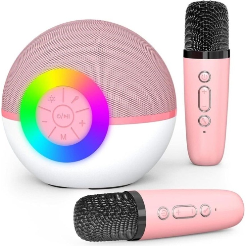 Mini Karaoke Machine and 2x Wireless Microphones Portable Bluetooth Speaker Pink V238-SUPDZ-41169049813072