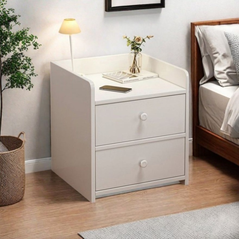 Minimalist Nightstand White Double Drawer Safety Tray Design Wooden Handles V360-ZC-FNBT0069-WT-2D-47