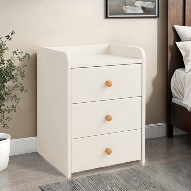 Minimalist Nightstand White Triple Drawer Safety Tray Design Wooden Handles V360-ZC-FNBT0069-WT-3D-47