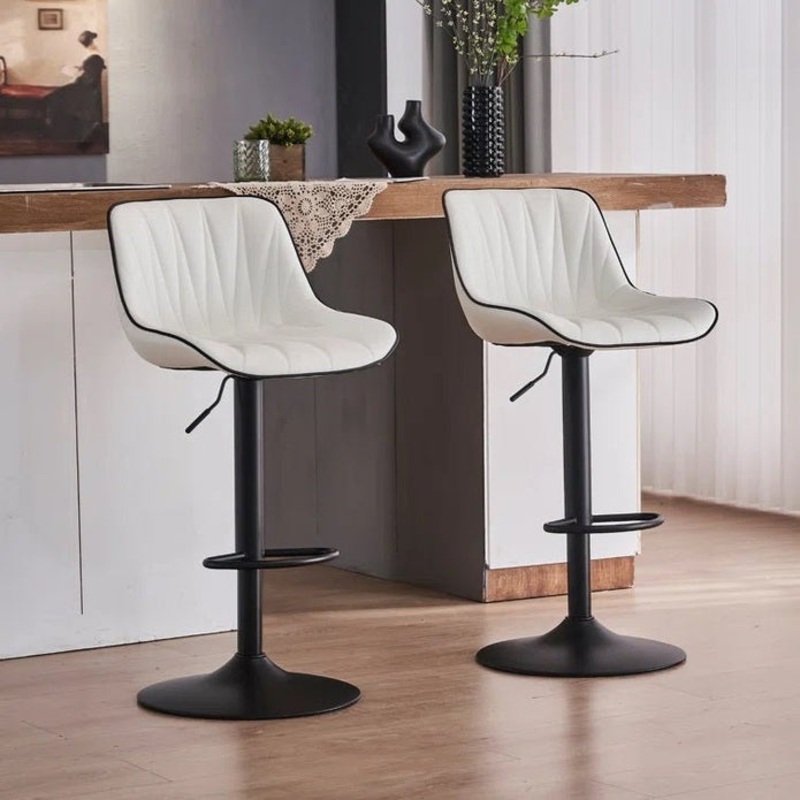 SERENIT White Modern Height Adjustable Swivel Bar Stools Upholstered Leather Barstool Kitchen V255-BS8409-WHITE