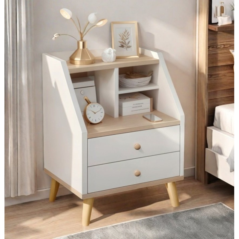 Two-Tone Nightstand Wooden Legs Compartment Storage Drawers White Wood Design V360-ZC-FNBT0049-WTBG-2D-47