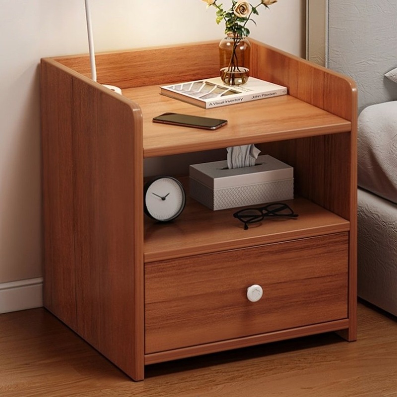 Vintage Bedside Table Walnut Raised Tray Open Shelf Drawer White Knob 48cm V360-ZC-FNBT0069-BN-1D-47