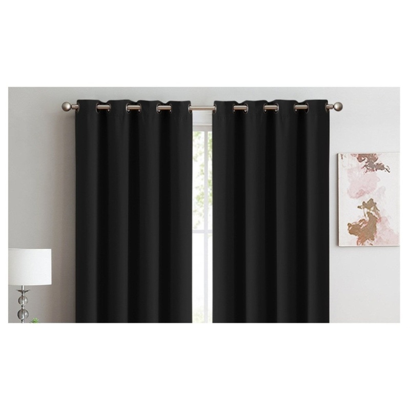 2x 100% Blockout Curtains Panels 3 Layers Eyelet Black 240x230cm 69_CD1003-240X230-BK