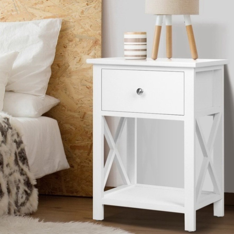 Artiss Bedside Table 1 Drawer with Shelf – EMMA White DRESS-TAB-BS-1D