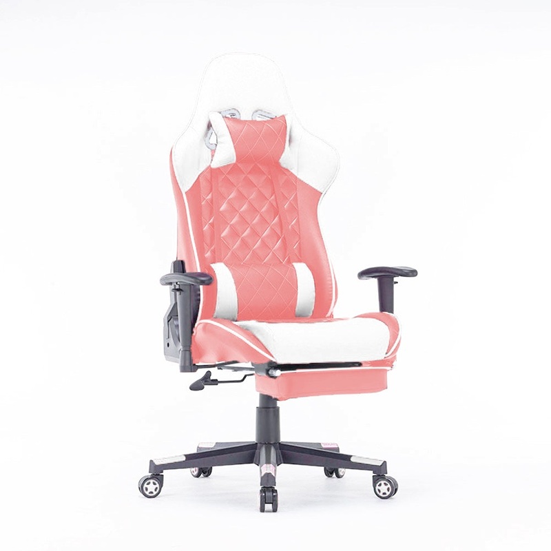 Gaming Chair Ergonomic Racing chair 165 Reclining Gaming Seat 3D Armrest Footrest Pink White V255-GCHAIR-32-PW