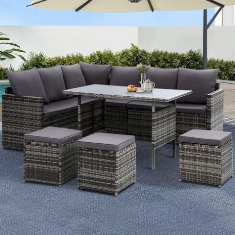 Gardeon Outdoor Furniture Dining Setting Sofa Set Lounge Wicker 9 Seater Mixed Grey ODF-SDBOSS-3OTM-GE