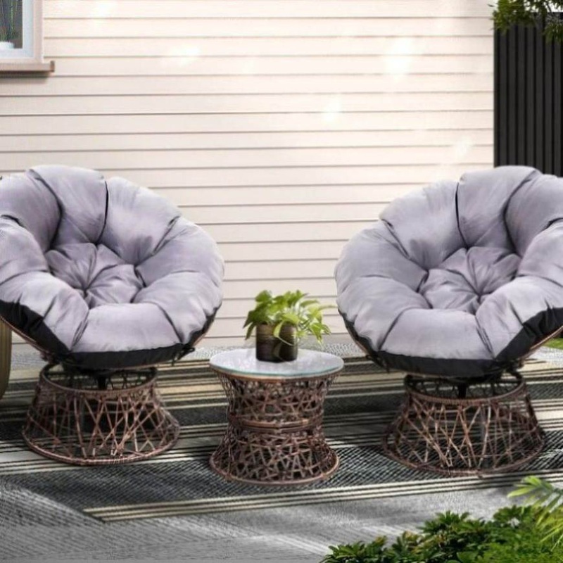 Gardeon Outdoor Lounge Setting Furniture Wicker Papasan Chairs Table Patio Brown ODF-PAPASAN-TBCHX2-BR