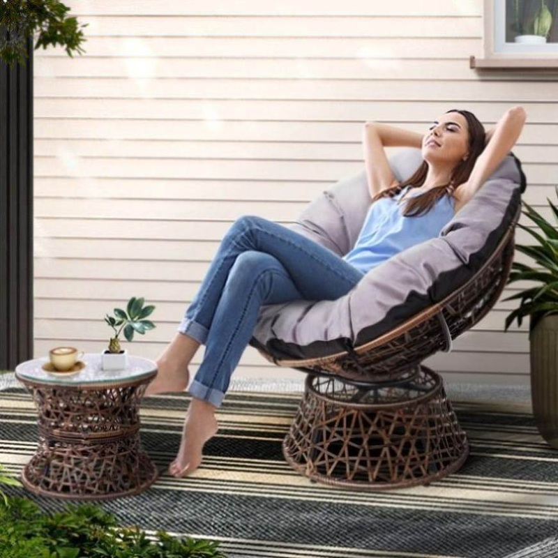 Gardeon Outdoor Lounge Setting Papasan Chair Wicker Table Garden Furniture Brown ODF-PAPASAN-CHTB-BR