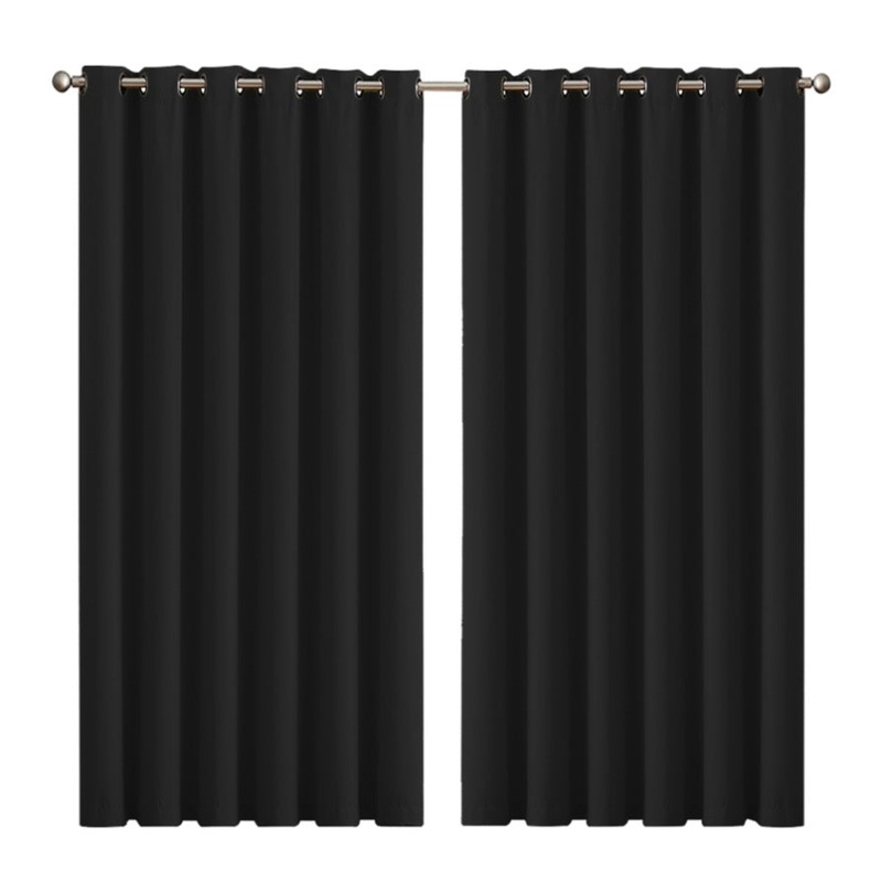 2x Blockout Curtains Panels 3 Layers Black CD1003-240X230-BK