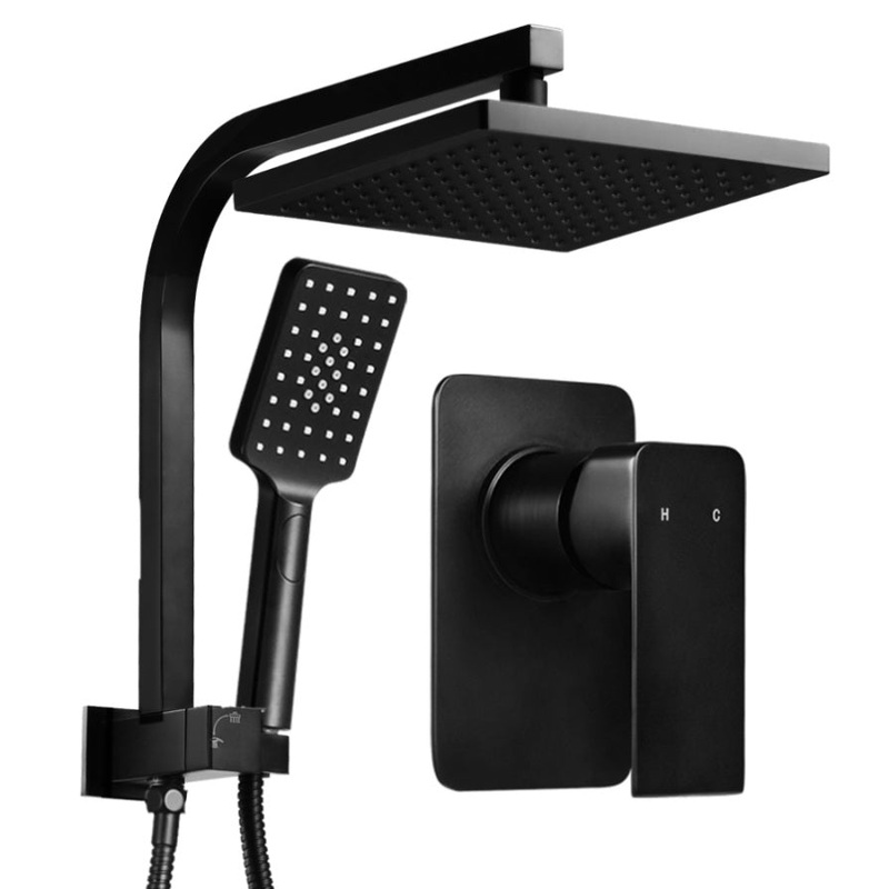Cefito 8” Rain Shower Head Set Handheld Square High Pressure Mixer Tap Black SHOWER-A2-SQ-8-BK-MIXER