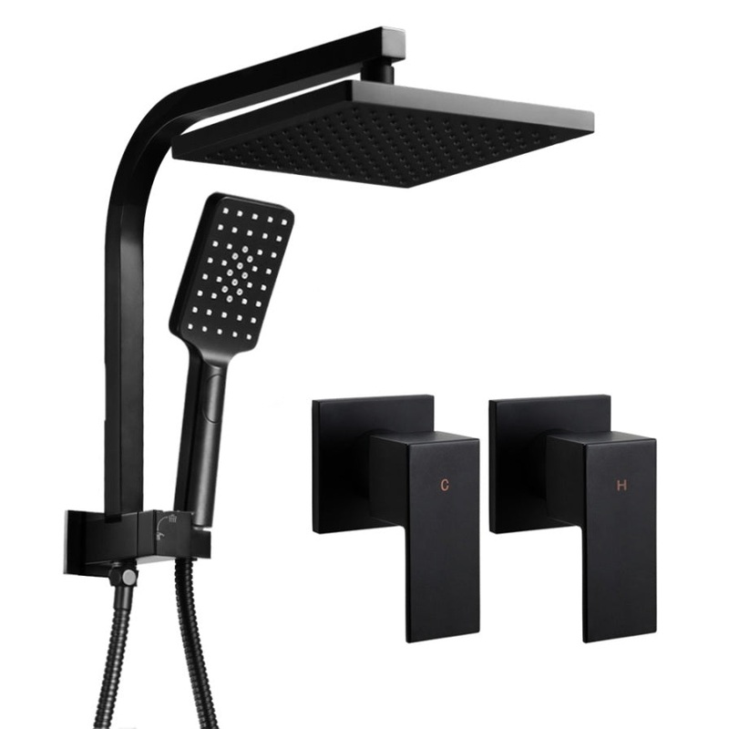 Cefito 8” Rain Shower Head Set Handheld Square High Pressure Twins Tap Black SHOWER-A2-SQ-8-BK-TAP