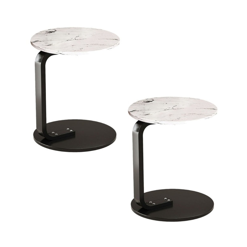 SOGA 2X 50cm White Marble Mini Side Table Movable Lightweight w/ Black Frame SIDETAB34X2
