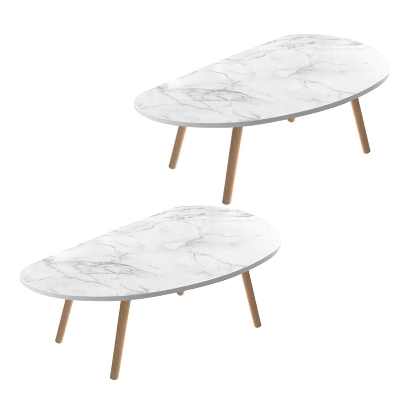 SOGA 2X 80x40cm White Stone Pattern Living Room Nordic Coffee Table Modern Style TABLETEA12X2