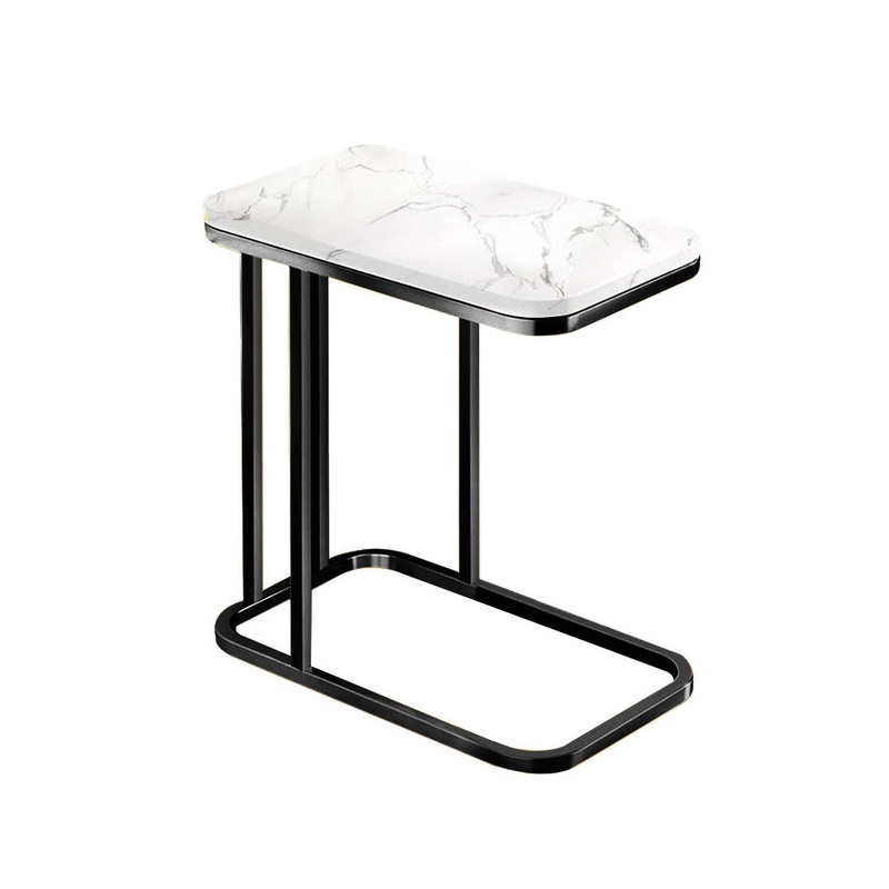 SOGA 30x50cm White Ceramic Sofa Side Square Mini Table w/ Black Metal Legs SIDETAB25