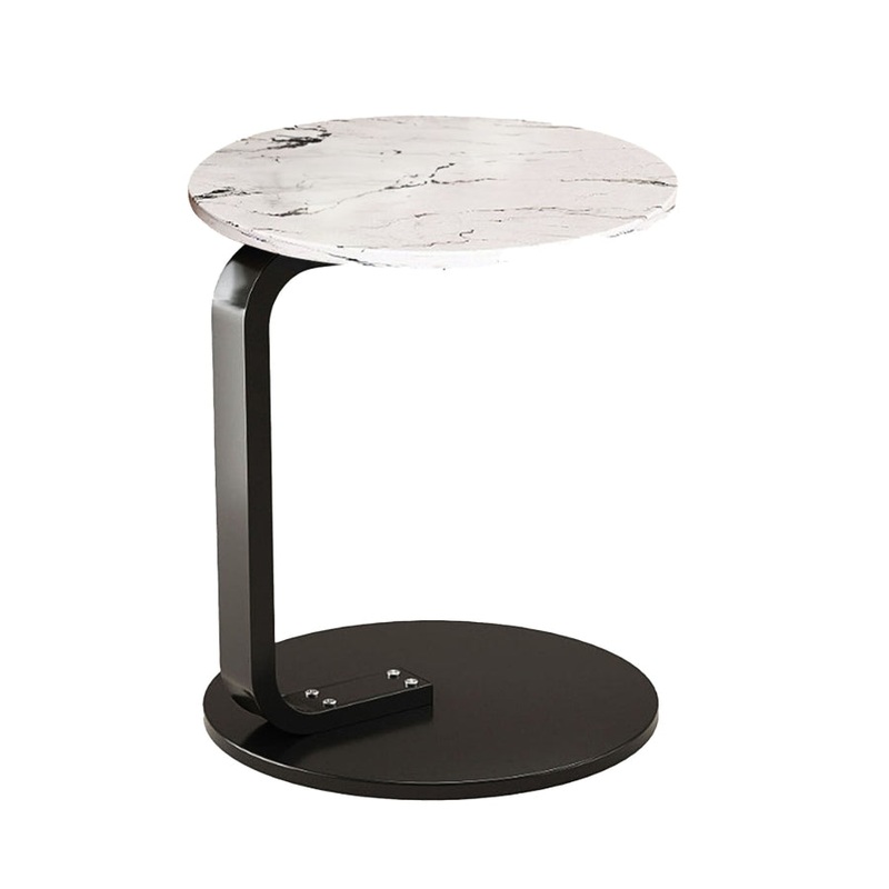 SOGA 50cm White Marble Mini Side Table Movable Lightweight w/ Black Frame SIDETAB34